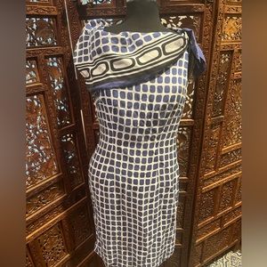 Ellen Tracy Blue Geometric Sheath Dress Size 4 Small